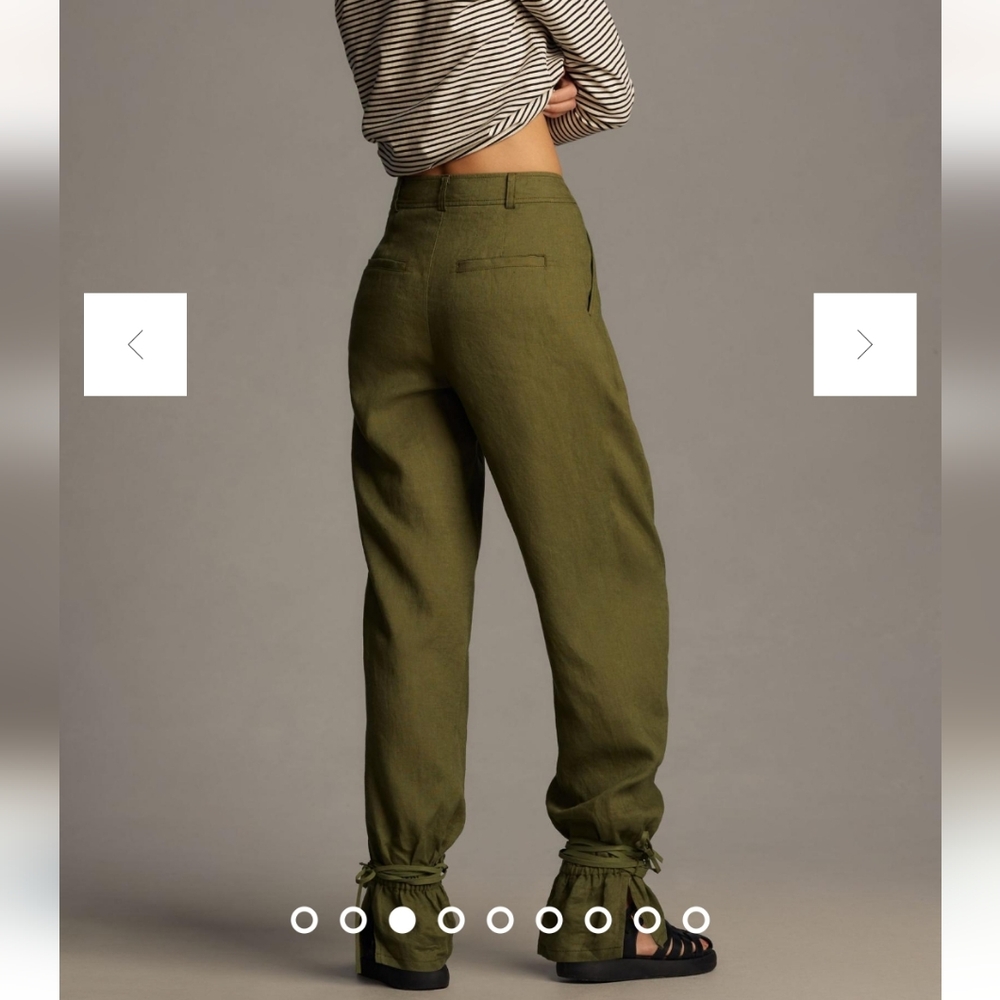 NWOT Camo Green Anthropologie Ankle-Tie Linen Pants In Size 8. - Picture 2 of 5